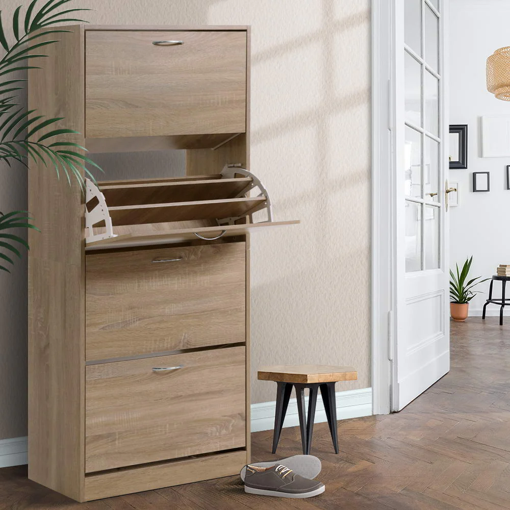 Artiss Shoe Rack Cabinet 60 Pairs 4 Doors - Wood - Nurns