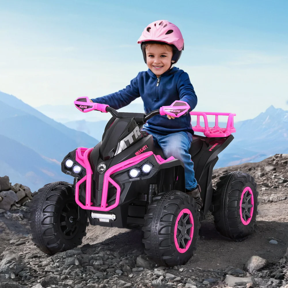 Kids Ride On Car ATV Quad Motorbike Storage Rack Electric Toys 12V - Pink - Nurns