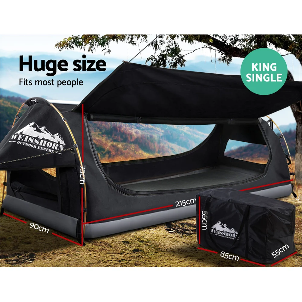 King Single Swag Camping Swags Canvas Free Standing Dome Tent Grey - Nurns
