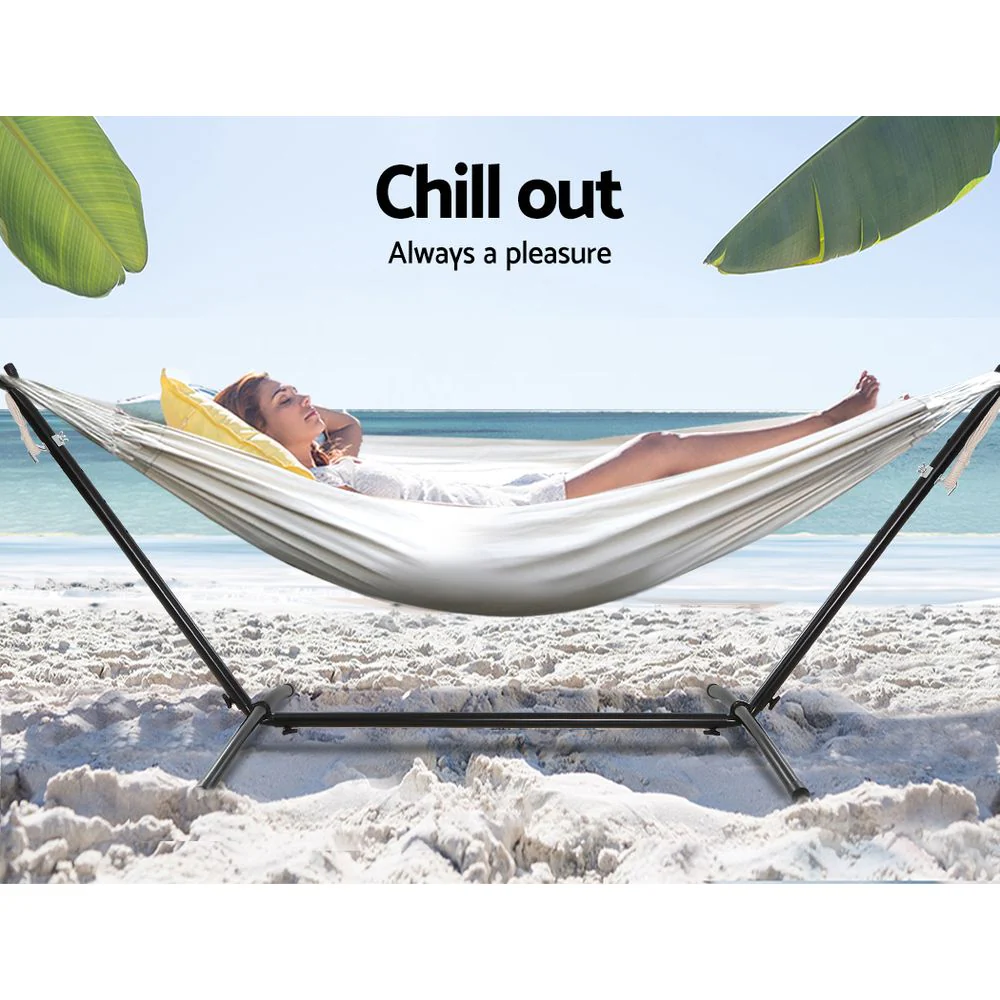 Hammock Bed Camping Chair Outdoor Lounge Single Cotton with Stand - Nurns