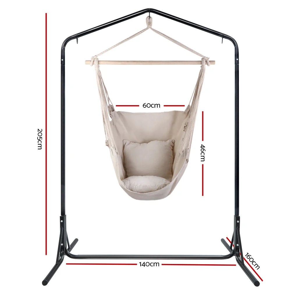 Outdoor Hammock Chair with Stand Hanging Hammock with Pillow - Cream - Nurns