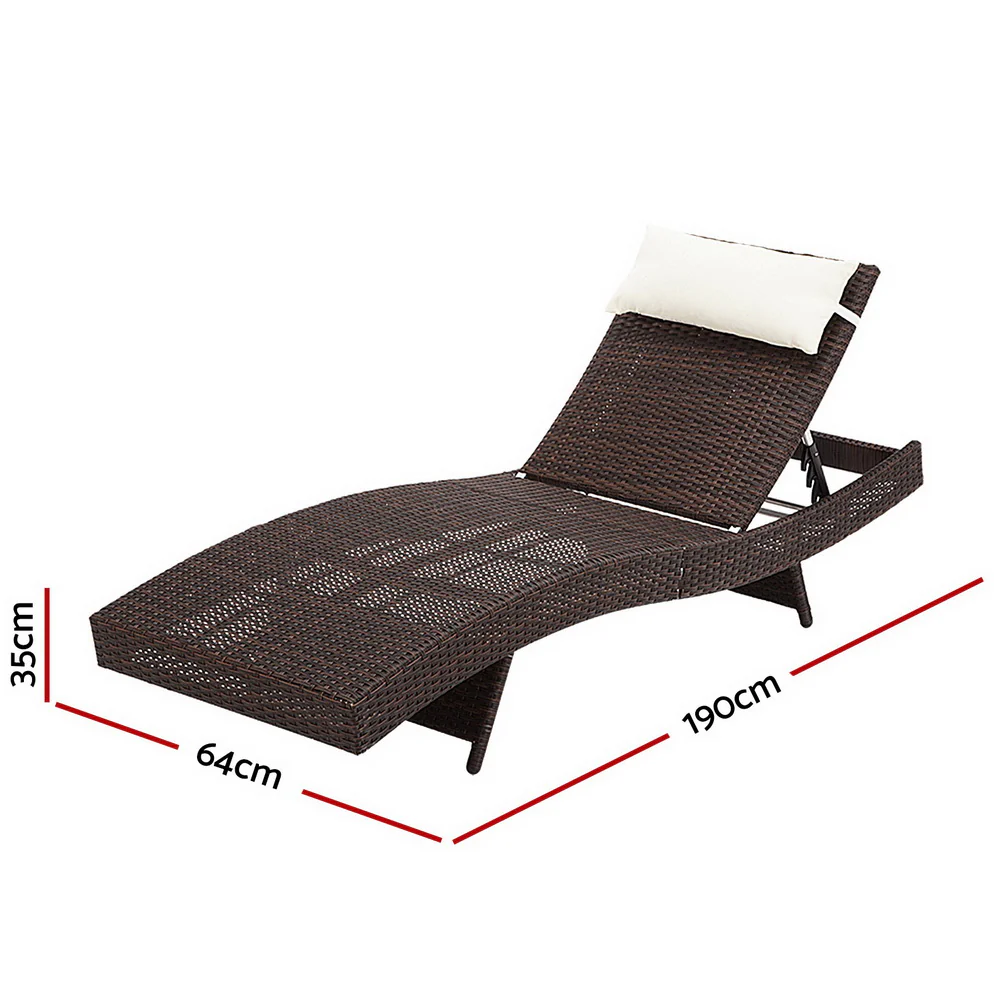 Travis Set of 2 Outdoor Sun Lounge Wicker Chair without Armrest - Brown - Nurns