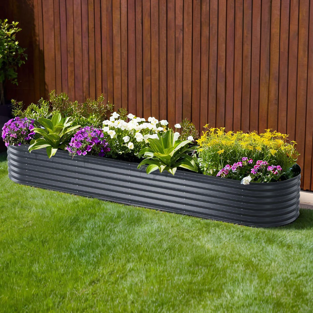 Garden Bed 320x80x42cm Oval Planter Box Raised Container Galvanised - Nurns