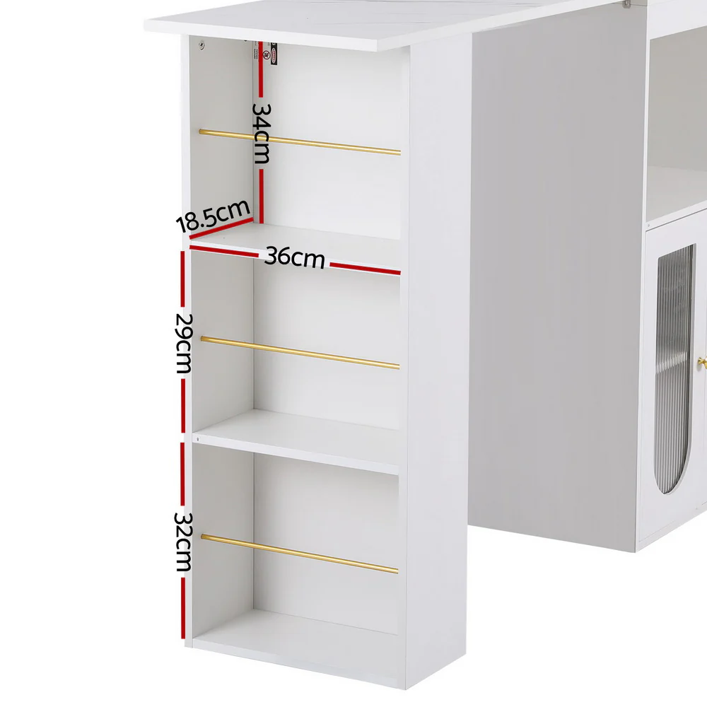 Bar Table Storage Cabinet Dining Wine Rack Desk Extendable - White - Nurns