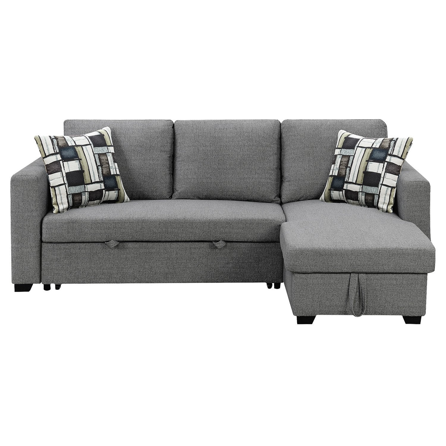 Meshi 3-Seater Pullout Sofa Bed with Storage Chaise Lounge - Grey - Nurns