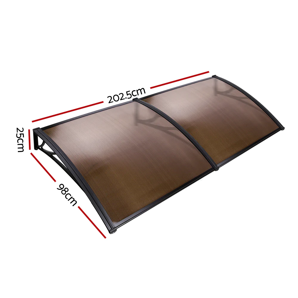 Instahut Window Door Awning Canopy 1mx2m Brown Sheet Black Plastic Frame - Nurns