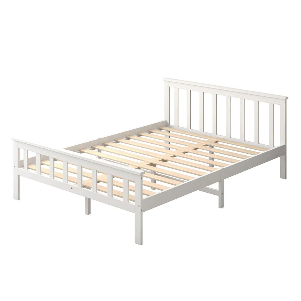 Mia Wooden Bed Frame Base Solid Timber Pine Wood White - Queen - Nurns