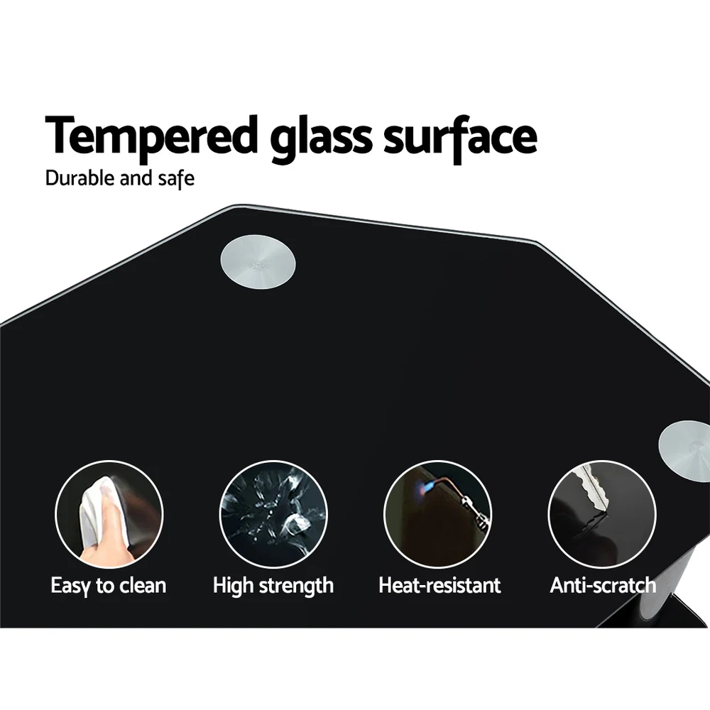 Keld 100cm TV Stand Entertainment Unit Media Cabinet Tempered Glass 3 Tiers - Black - Nurns