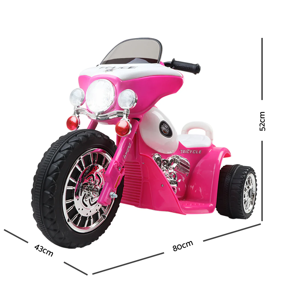 Kids Ride On Motorcycle Motorbike Car Harley Style Electric Toy Police Bike - Pink - Nurns