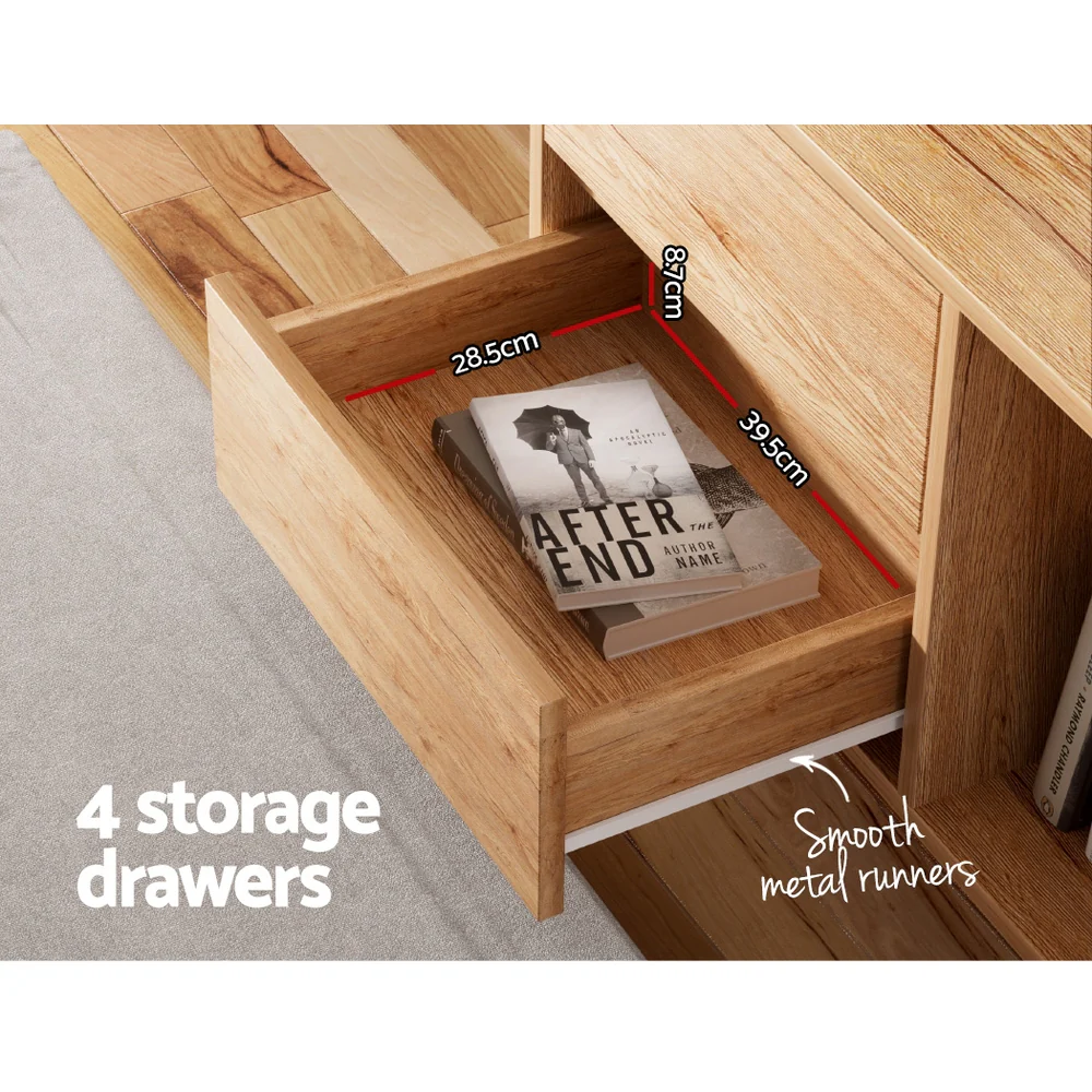 Inez 180cm Entertainment Unit Stand TV Cabinet Storage Drawer Shelf - Wood - Nurns