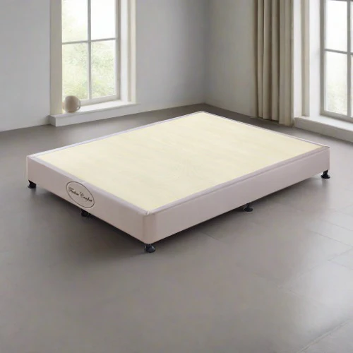 Tricia Ensemble Bed Base Solid Wooden Slat with Removable Cover - Beige Queen - Nurns