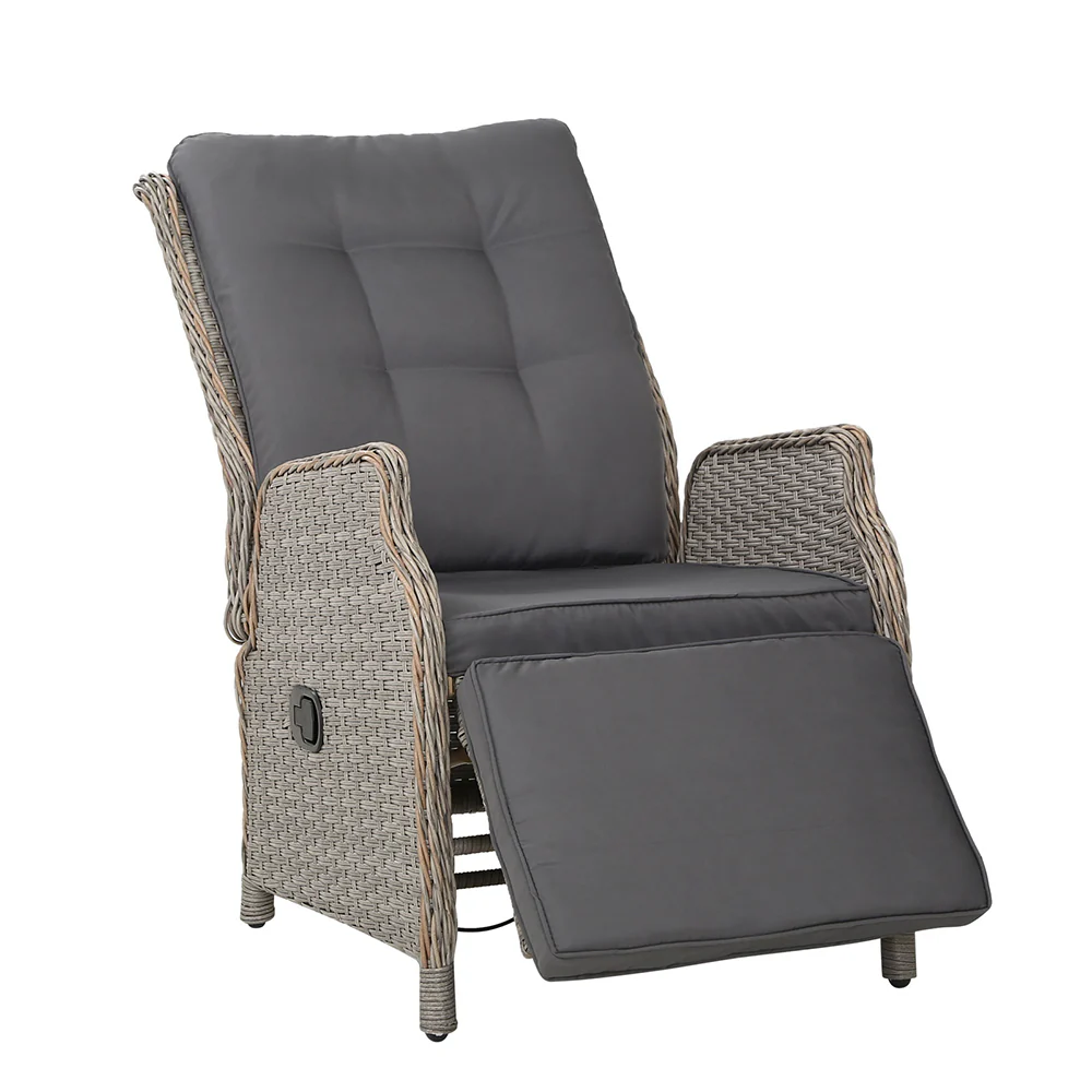 Moore Recliner Chairs Setting Outdoor Furniture Patio Wicker Sofa - Grey - Nurns
