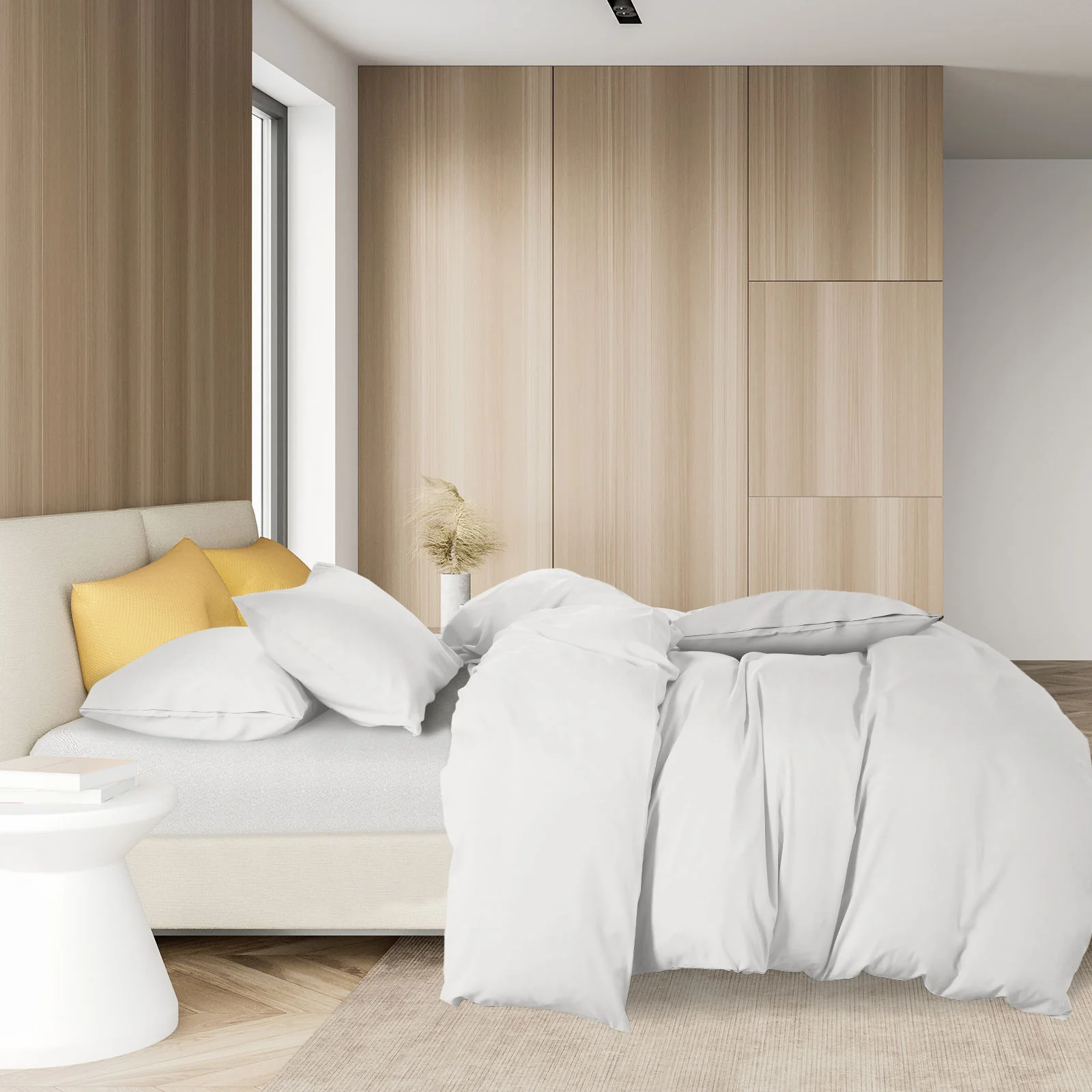 QUEEN 1000TC Cotton Blend Quilt Cover Set - White - Nurns