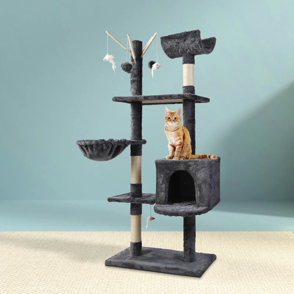 Cat Tree 140cm Trees Scratching Post Scratcher Tower Condo House Furniture Wood - Nurns