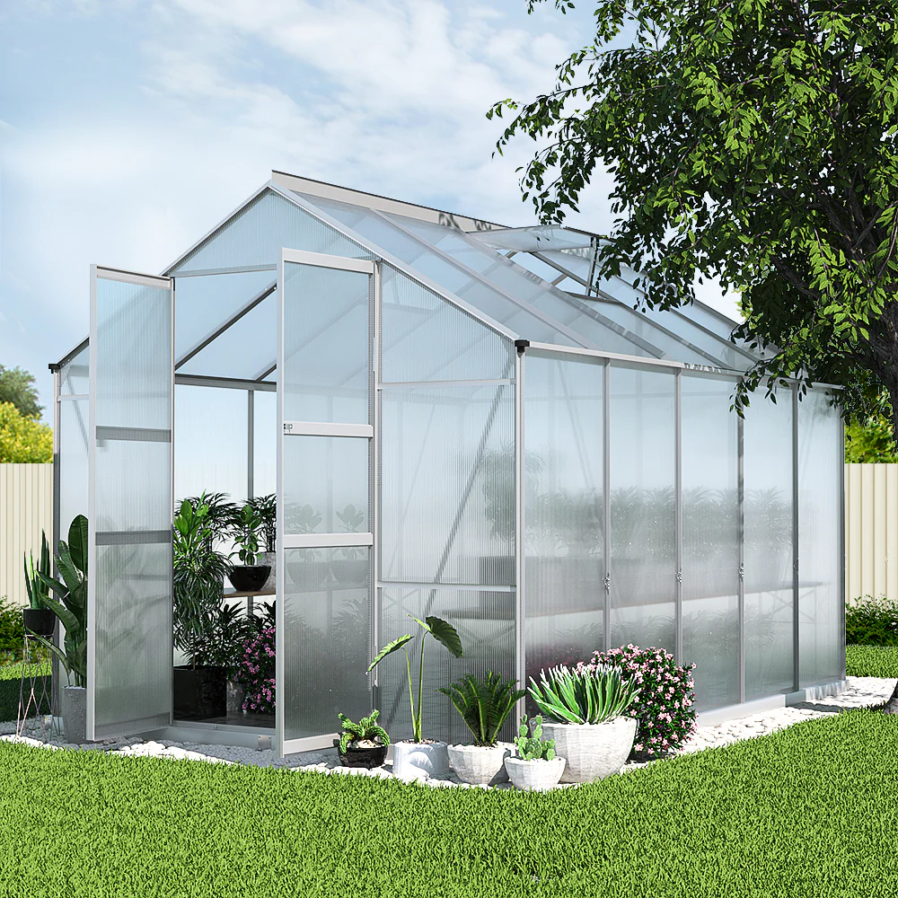 Greenfingers Greenhouse 3x2.5x2.26M Double Doors Aluminium Green House Garden Shed - Nurns