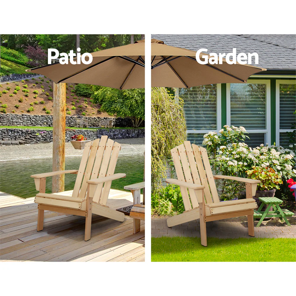 Adirondack Gardeon 3PC Outdoor Table and Chairs Wooden Beach Chair Natural - Nurns