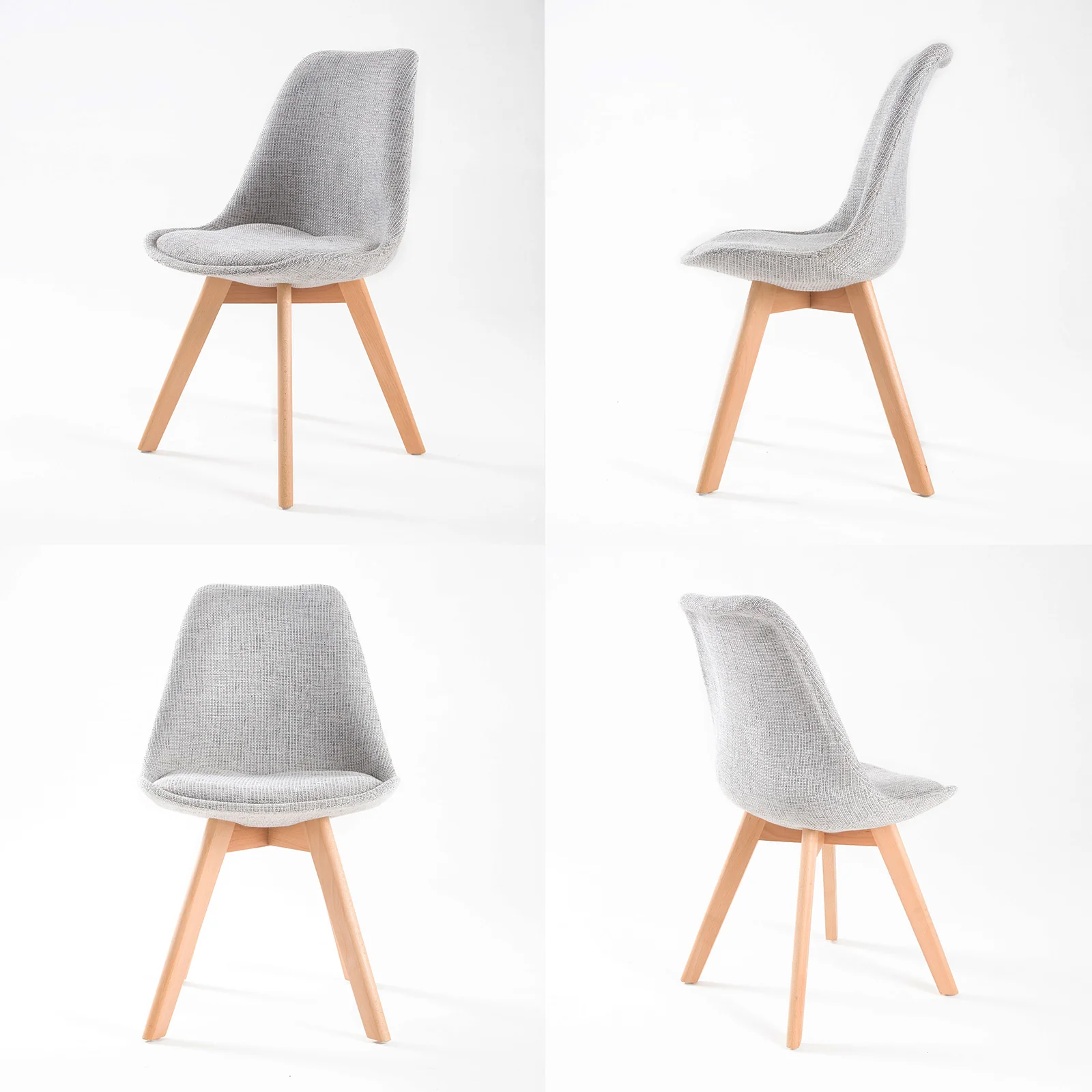 Fleur Set of 2 Retro Dining Cafe Chair Padded Seat - Grey - Nurns