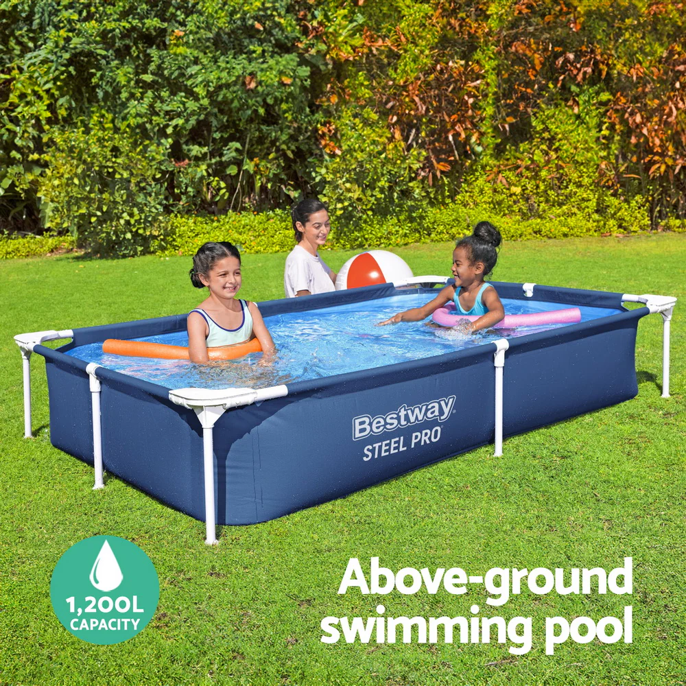 Bestway Swimming Pool 221x150x43cm Steel Frame Above Ground Pools 1200L - Nurns