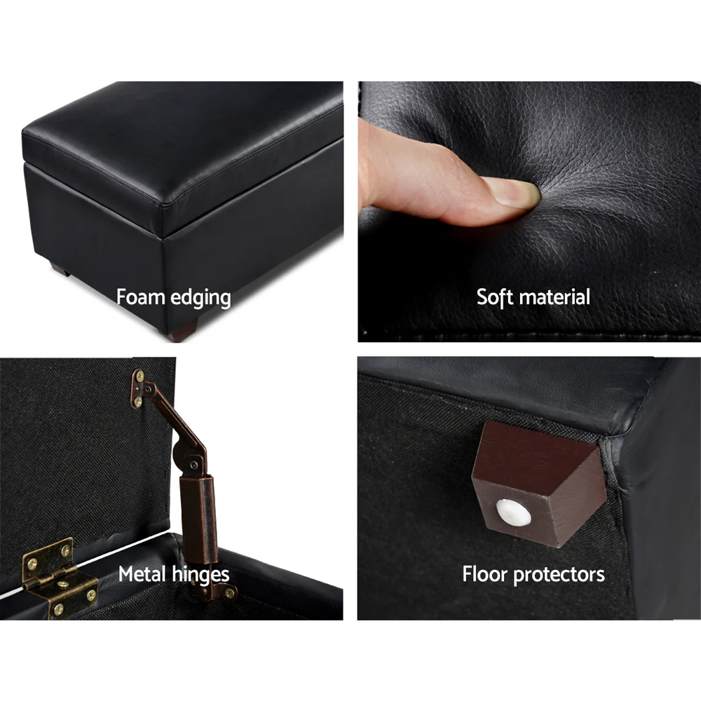 Faux PU Leather Storage Ottoman - Black - Nurns
