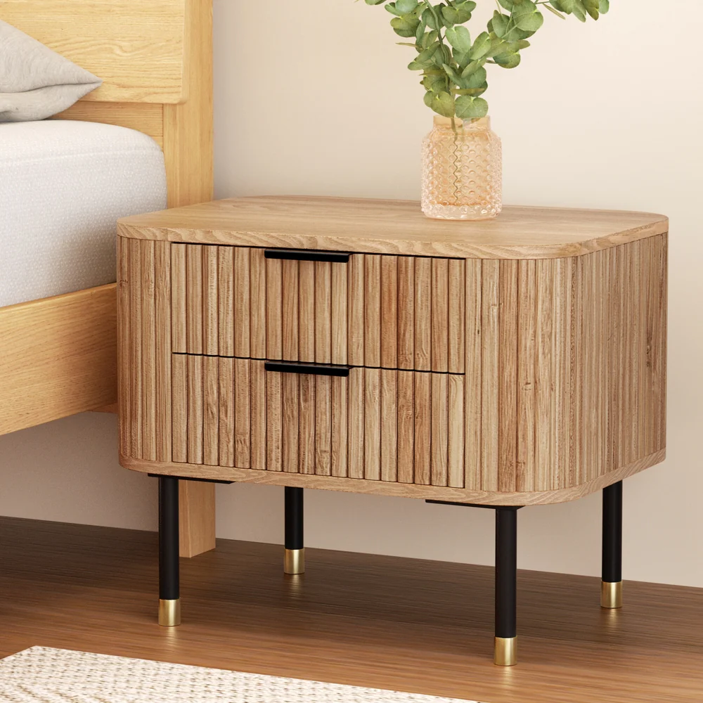 Vancouver Wooden Bedside Tables with 2 Drawers - Pine - Nurns
