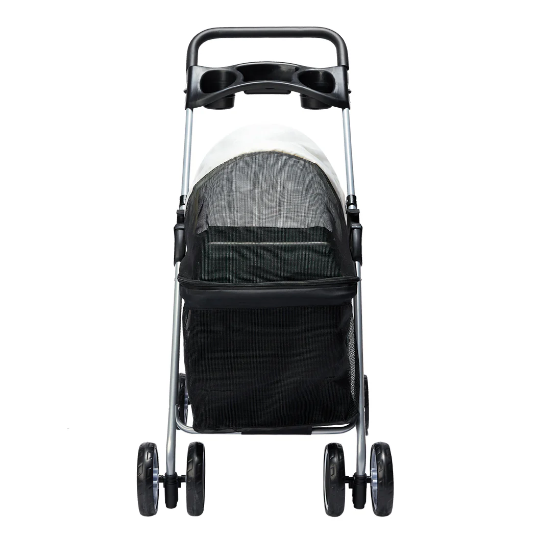 Pet Stroller Dog Cat Pram Foldable Carrier Travel 4 Wheels Pushchair Black Large - Nurns