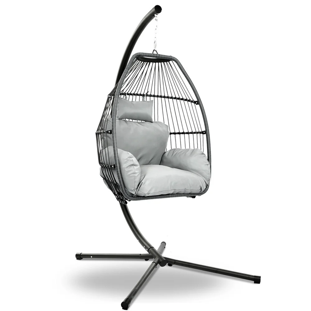 Halle Egg Hanging Swing Chair Stand Pod Wicker - Grey - Nurns