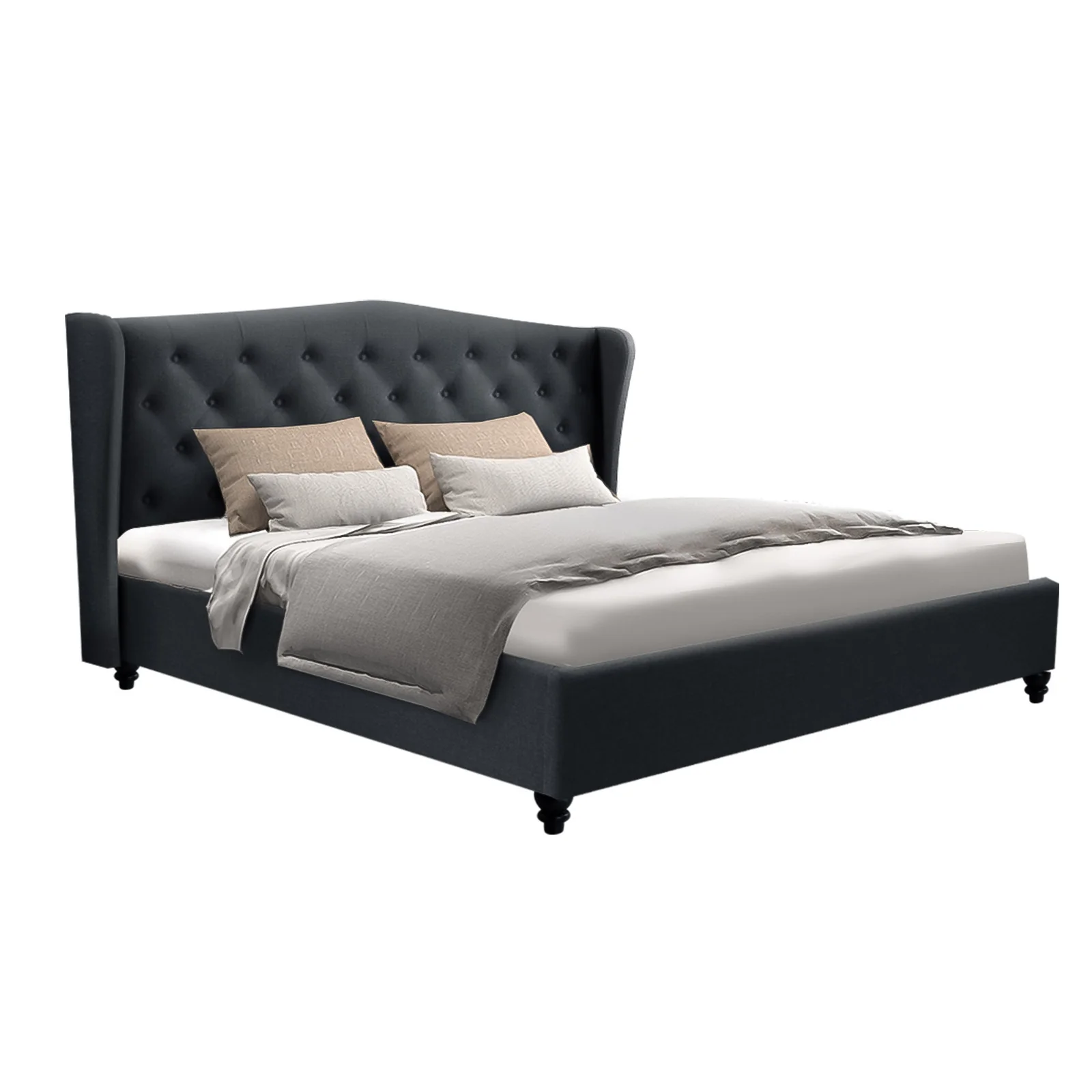 Bryxton Bed Frame Fabric - Charcoal Queen - Nurns