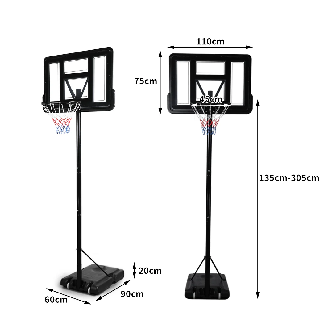 Basketball Hoop Stand System Portable 3.05M Height Adjustable Net Ring In Ground - Nurns