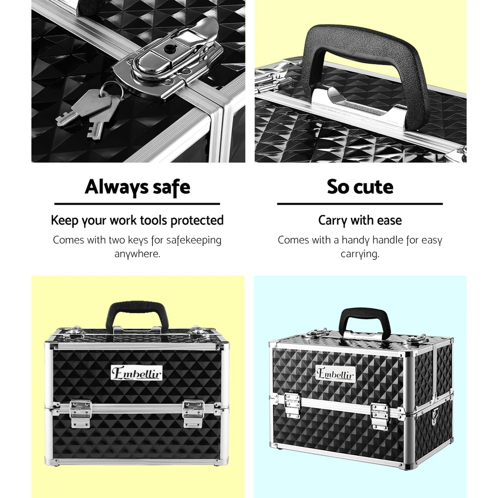 Portable Cosmetic Beauty Makeup Case - Diamond Black - Nurns