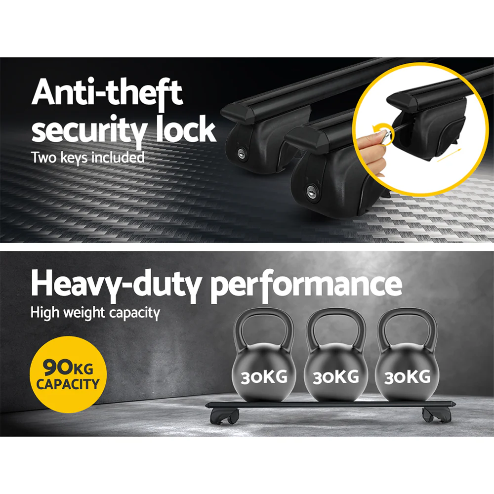 Universal Car Roof Rack Aluminium Cross Bars Adjustable 126cm Black Upgraded - Nurns