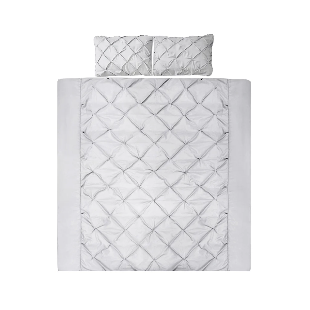 SUPER KING 3-Piece Quilt Cover Set Diamond Pintuck - Grey - Nurns
