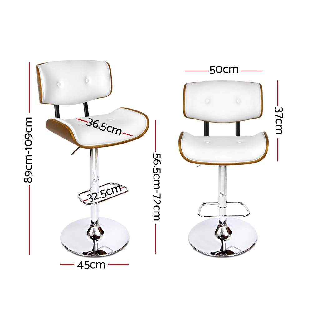 Set of 2 Ancona Wooden Gas Lift Bar Stool - White & Chrome - Nurns