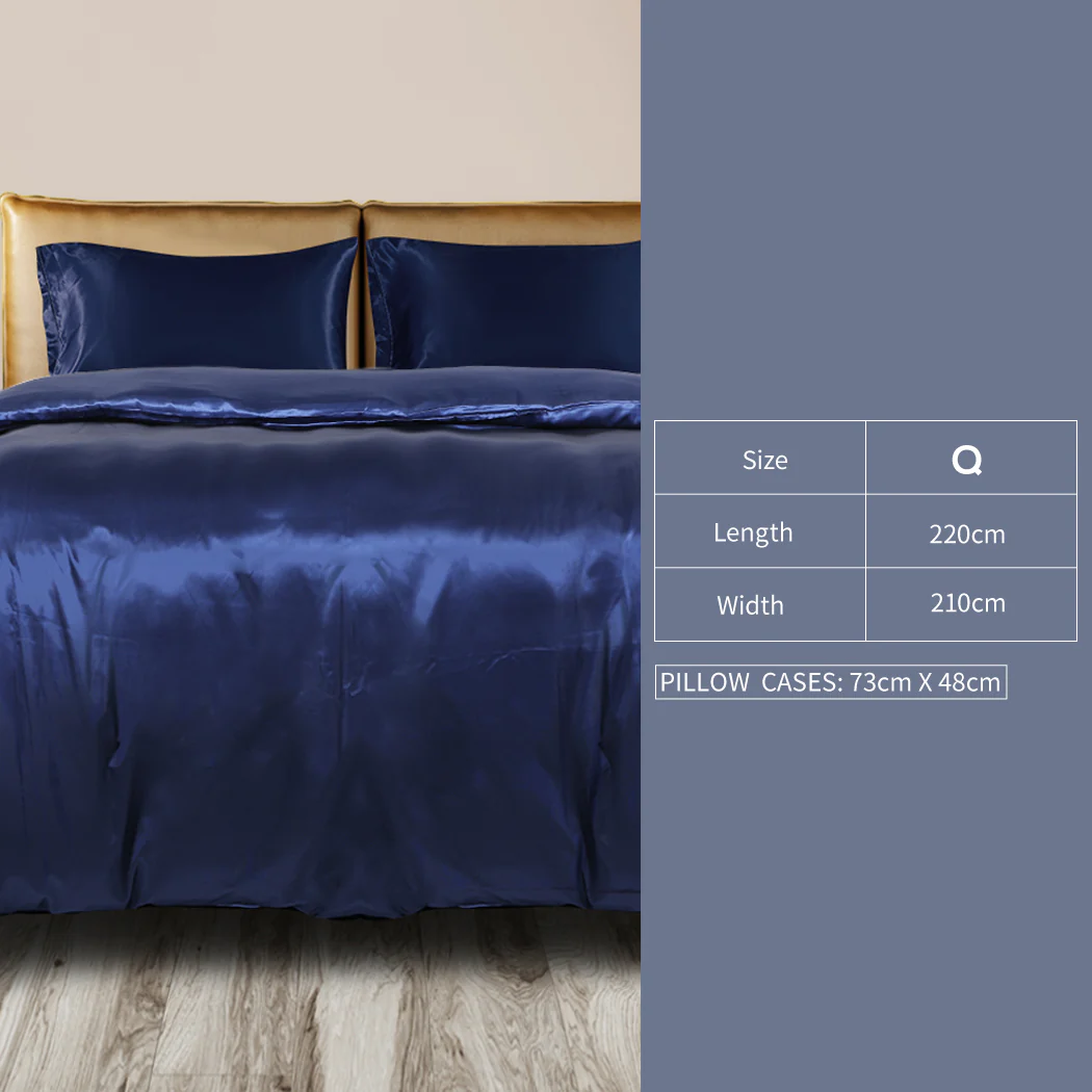 QUEEN 3-Piece Quilt Cover Set Bedspread Pillowcases - Blue - Nurns