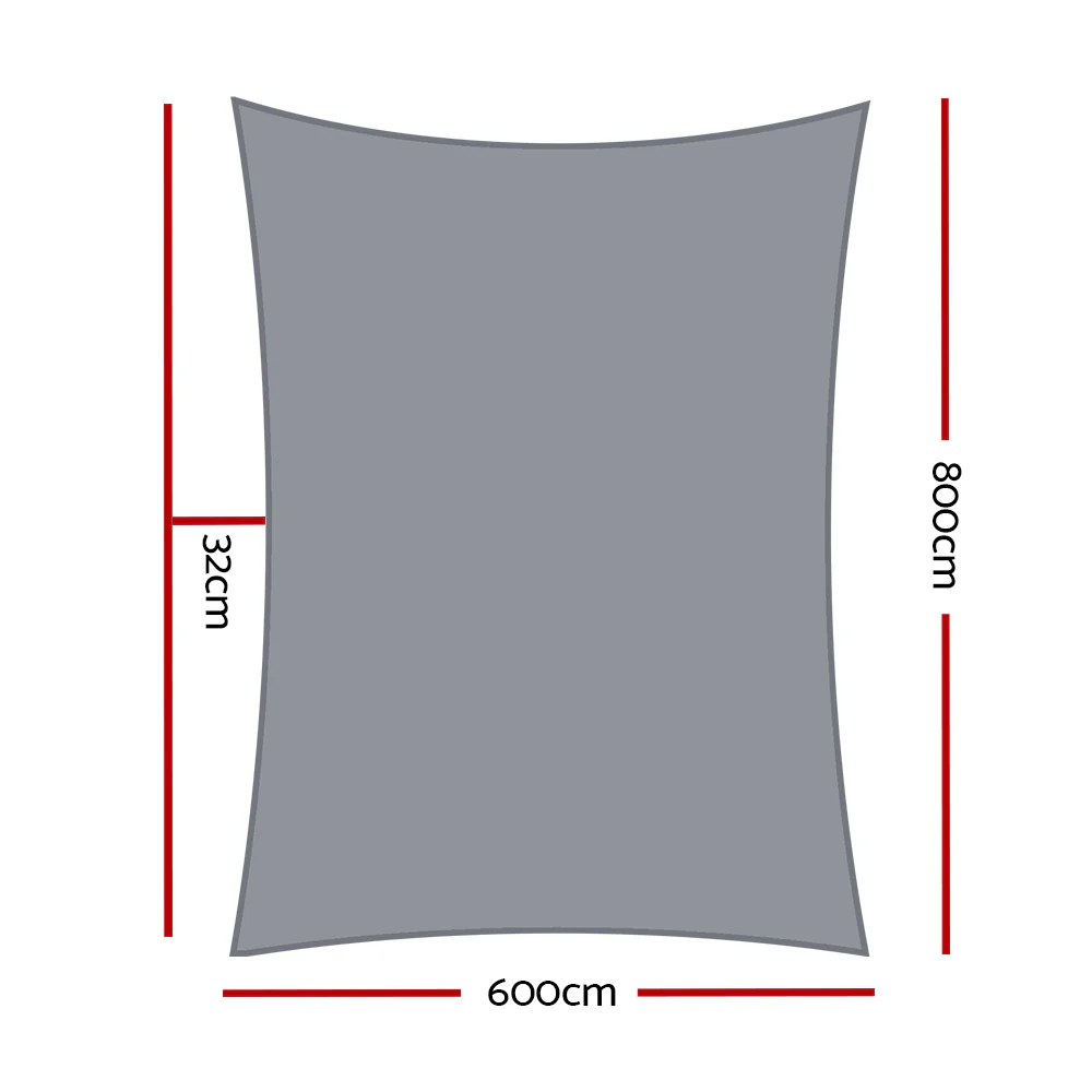Instahut Shade Sail 6x8m Rectangle 280GSM 98% Grey Shade Cloth - Nurns