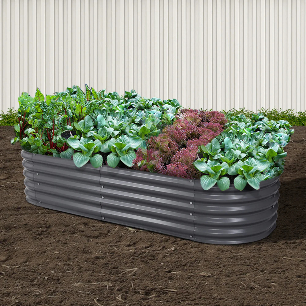 Garden Bed 160x80x42cm Oval Planter Box Raised Container Galvanised - Nurns