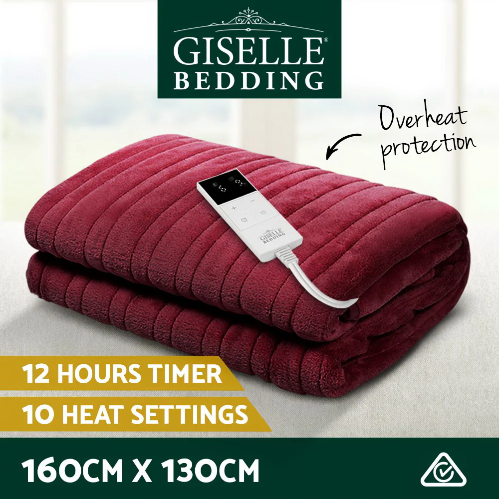 Watson Electric Throw Soft Blanket - Burgundy - Nurns