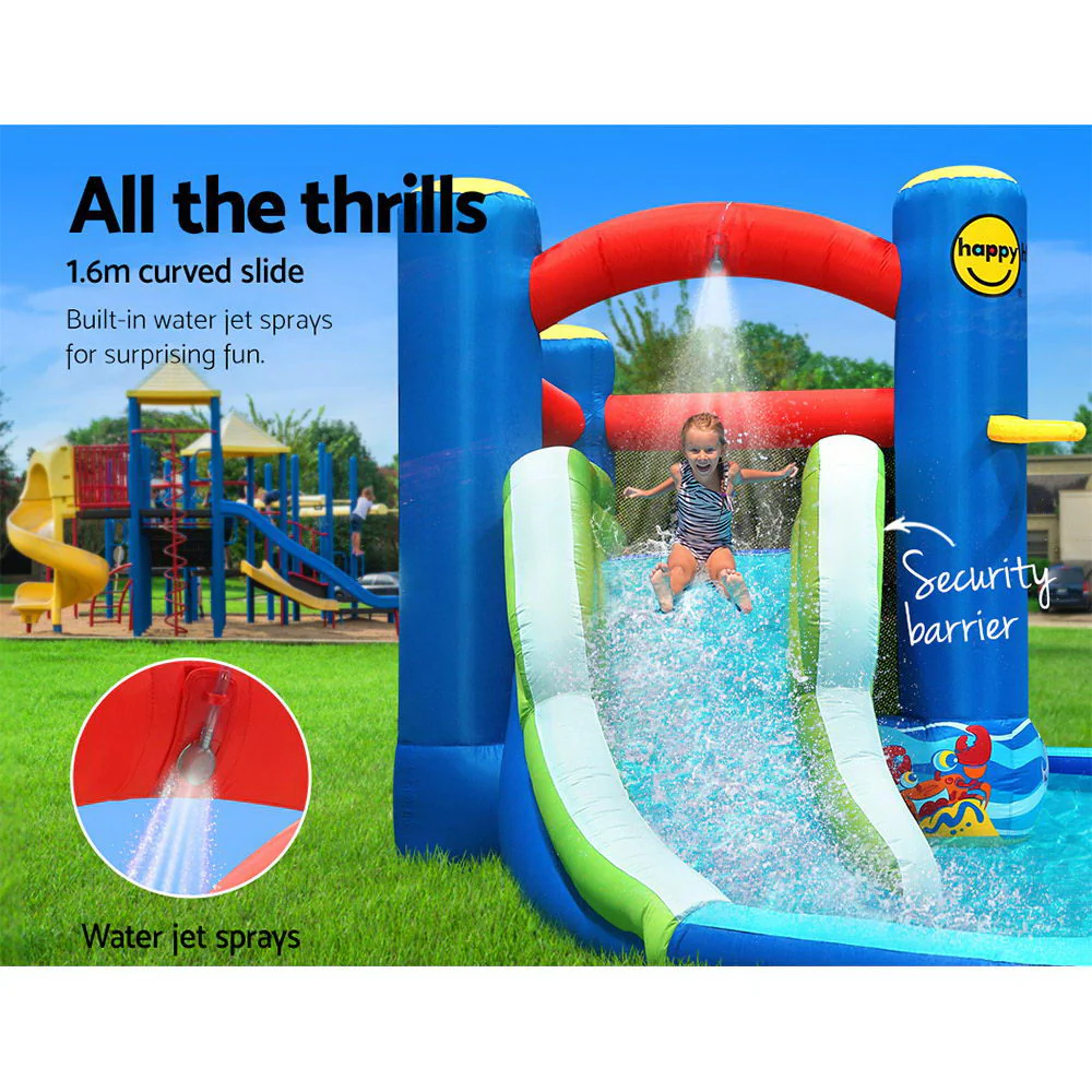 Happy Hop Inflatable Water Slide Jumping Trampoline Castle Bouncer Toy Splash - Nurns