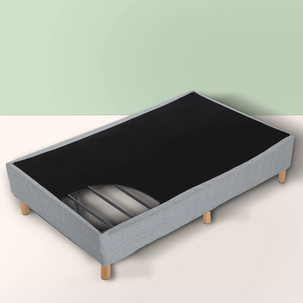 Vera Ensemble Bed Base Mattress Foundation with Metal Stats - Light Grey Queen - Nurns