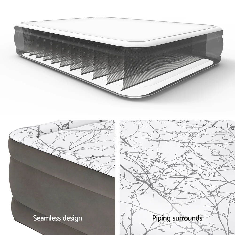 Factory Buys 46cm Air Mattress Inflatable Bed Airbed Decorated Surface - Grey Queen - Nurns