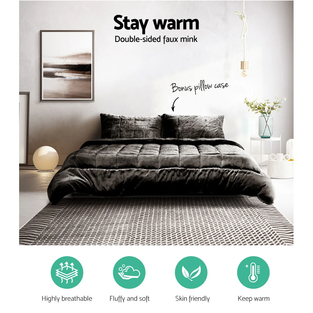 Super King Giselle Bedding Faux Mink Quilt Charcoal - Nurns