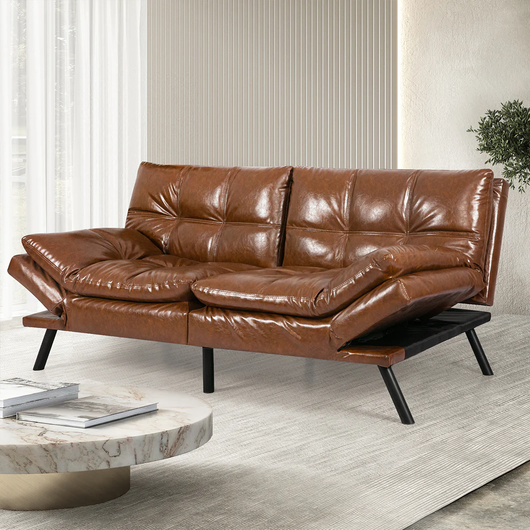 Margot 2-Seater Sofa Bed Futon Recliner Lounge - Brown - Nurns