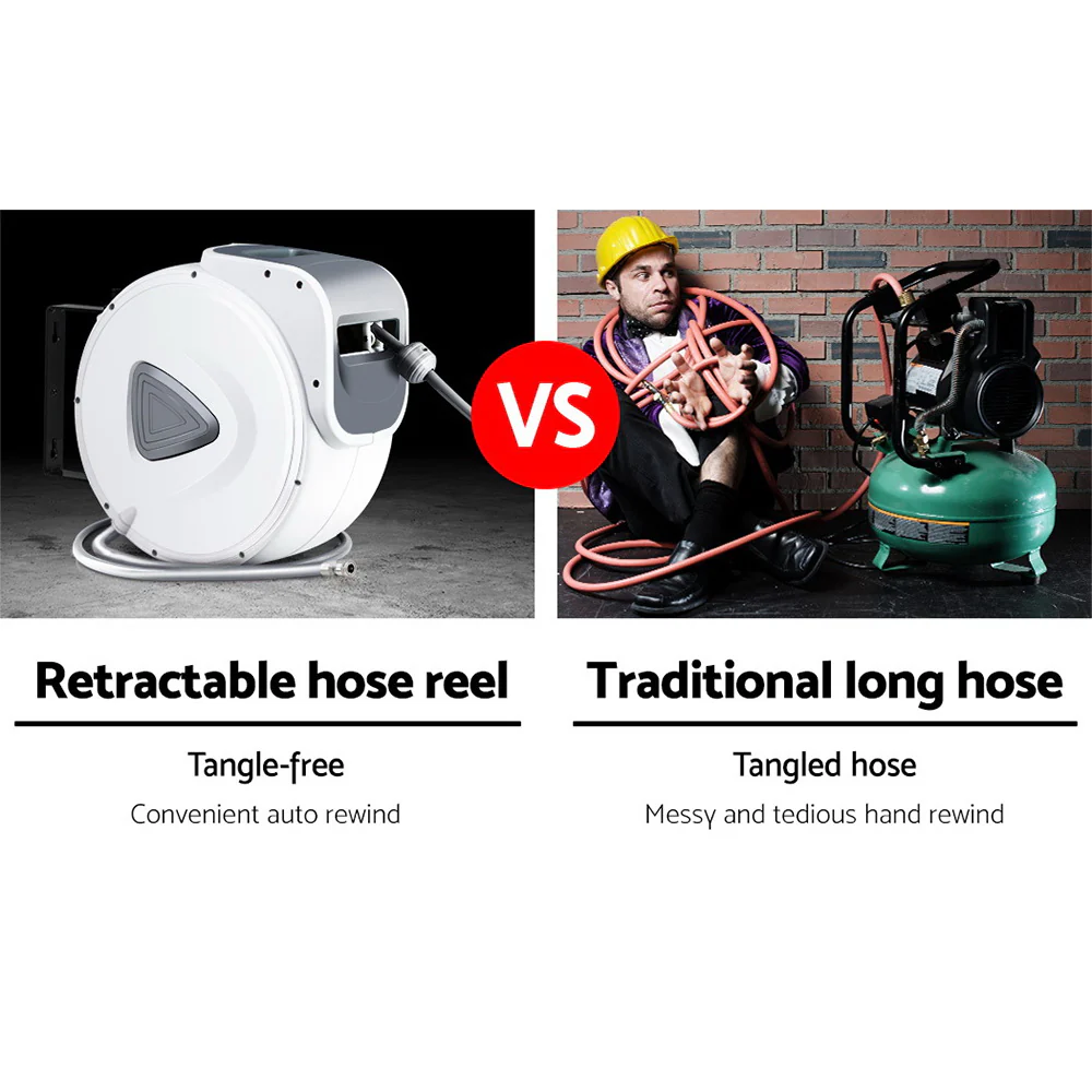 Air Hose Reel 10m Retractable Rewind Swivel Wall Mount Compressor Garage - Nurns