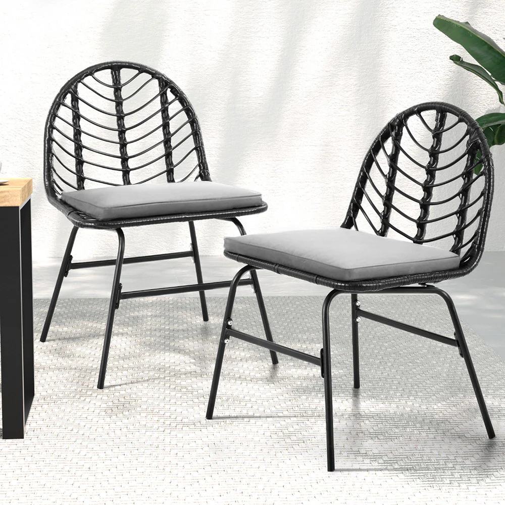 Ranie Lounge Wicker Patio Furniture Set of 2 Outdoor Dining Chairs - Black - Nurns