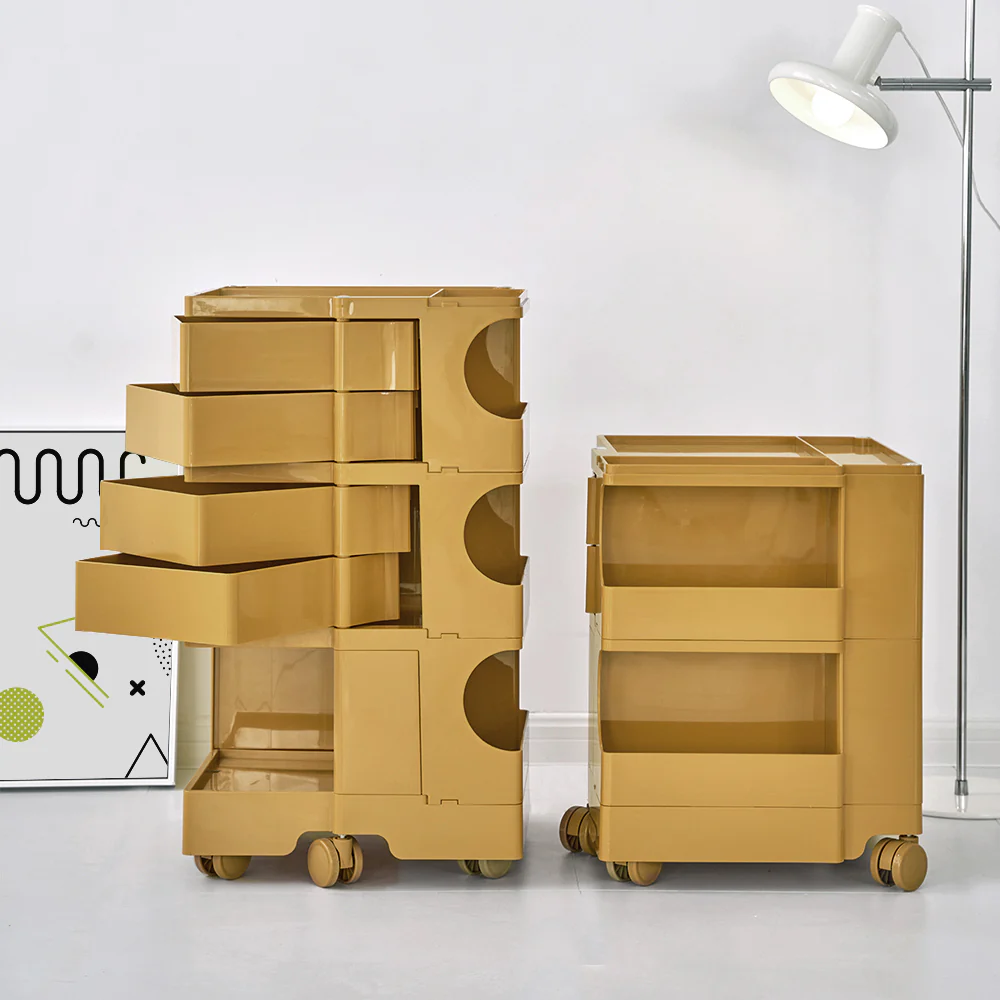 Vernon PP Plastic Bedside Tables Side Tables Nightstand Organizer Replica Boby Trolley 5 Tier with 4 Drawers - Yellow - Nurns