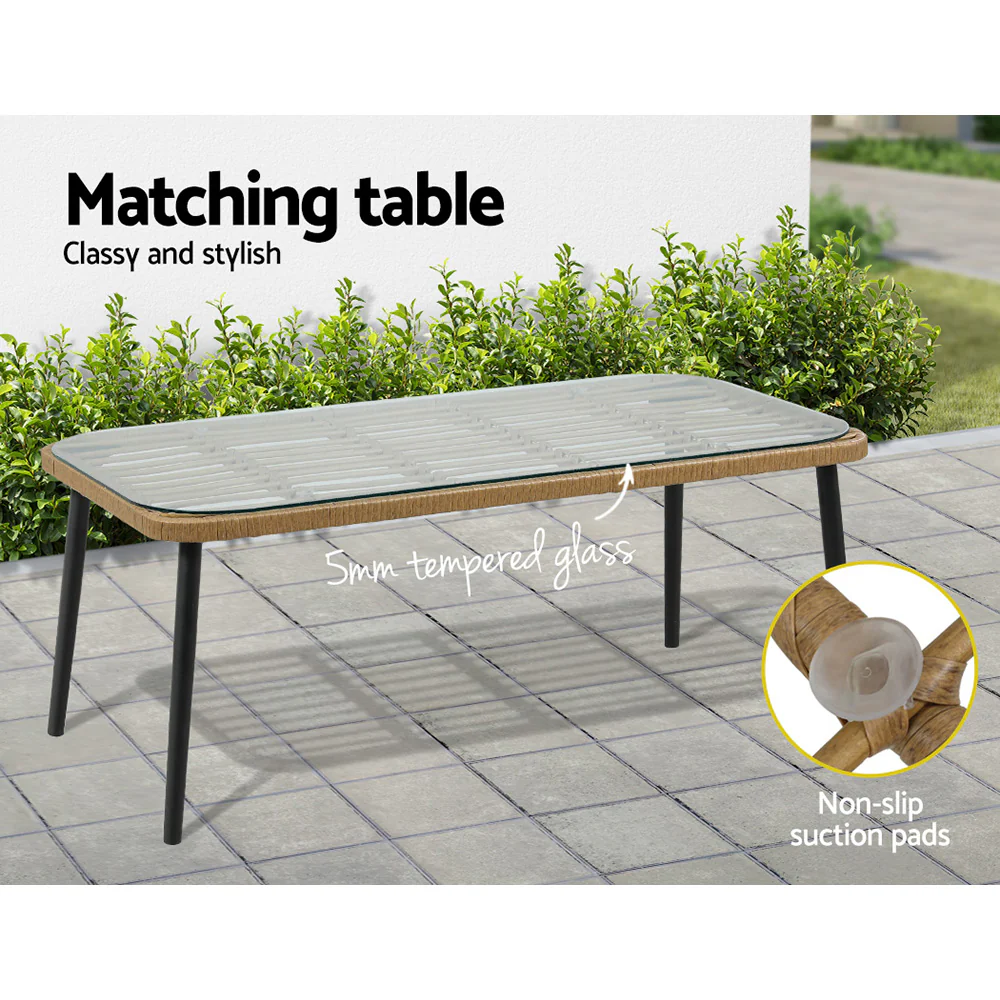 Houda 4-Seater Furniture Rattan Table Chairs 4-Piece Outdoor Sofa - Wood - Nurns