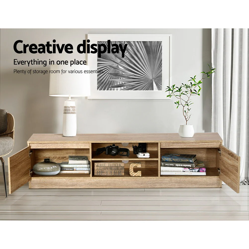 Halle 160cm TV Stand Entertainment Unit Lowline Storage Cabinet Wooden - Wooden - Nurns