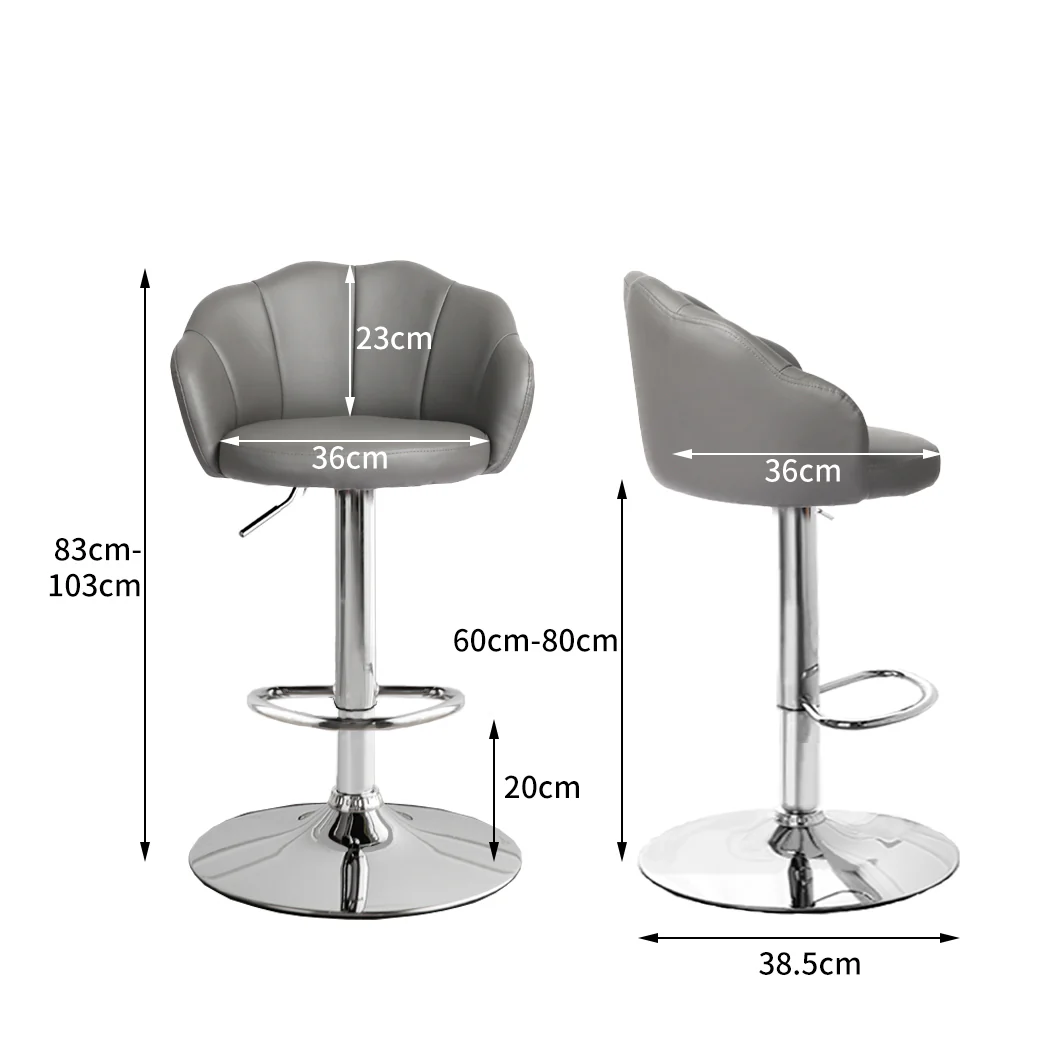 Set of 2 Mesa Bar Stools Kitchen Gas Lift Stool Chair Swivel Barstools Leather - Grey - Nurns