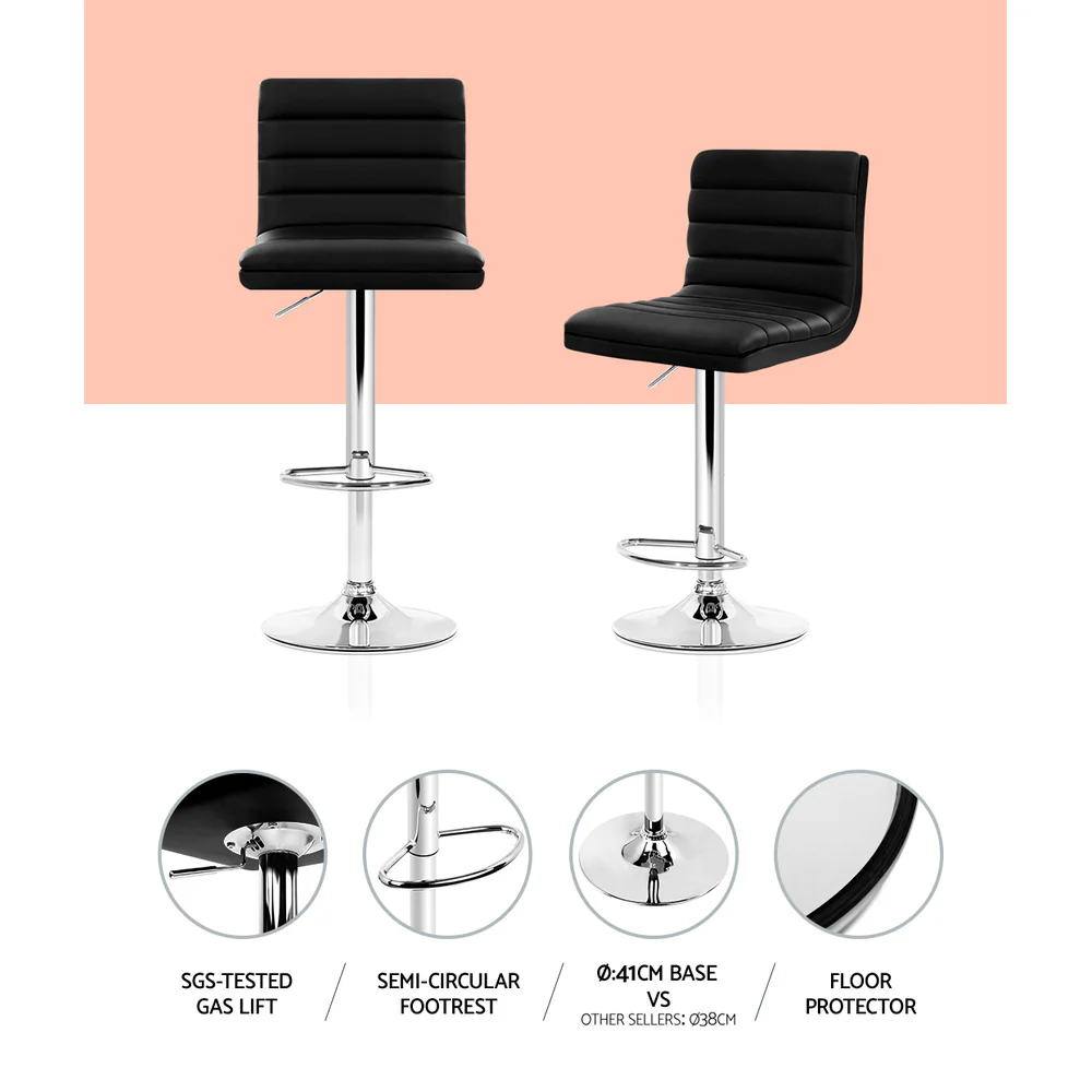 Set of 4 Bergamo PU Leather Lined Pattern Bar Stools - Black & Chrome - Nurns