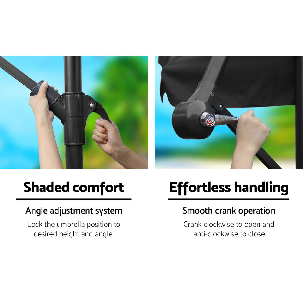 Instahut 3m Outdoor Umbrella w/Base Cantilever Garden Beach Patio Black - Nurns