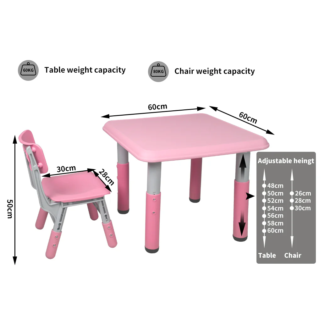 Patsey 3-Piece Kids Table & Chairs Set Children Furniture Toys Play Study Desk - Pink - Nurns